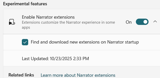 Bật Narrator extensions