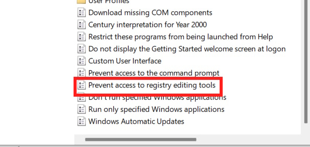 Chỉnh Prevent access to registry editing tools