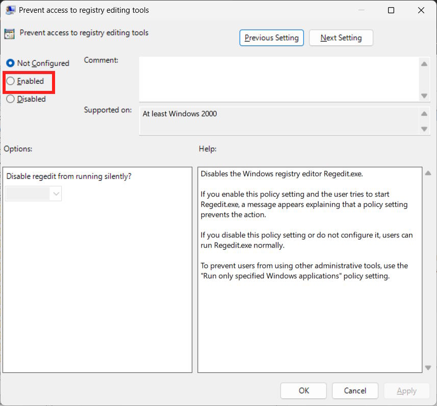 Chặn truy cập Registry Editor qua Local Group Policy Editor