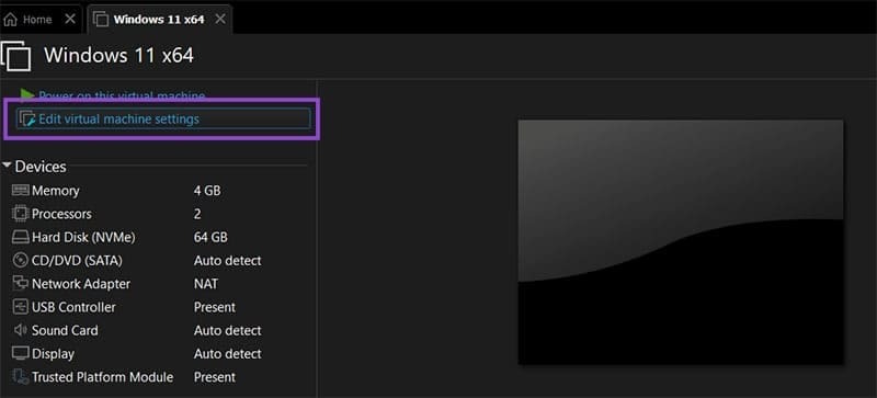 Edit virtual machine settings