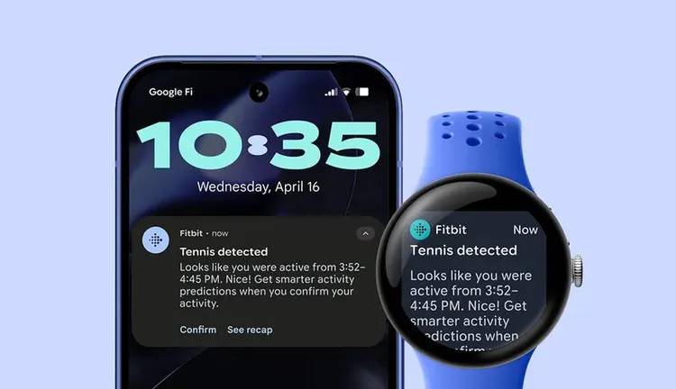iPhone và đồng hồ thông minh Pixel Watch 4 hiển thị thông báo Fitbit