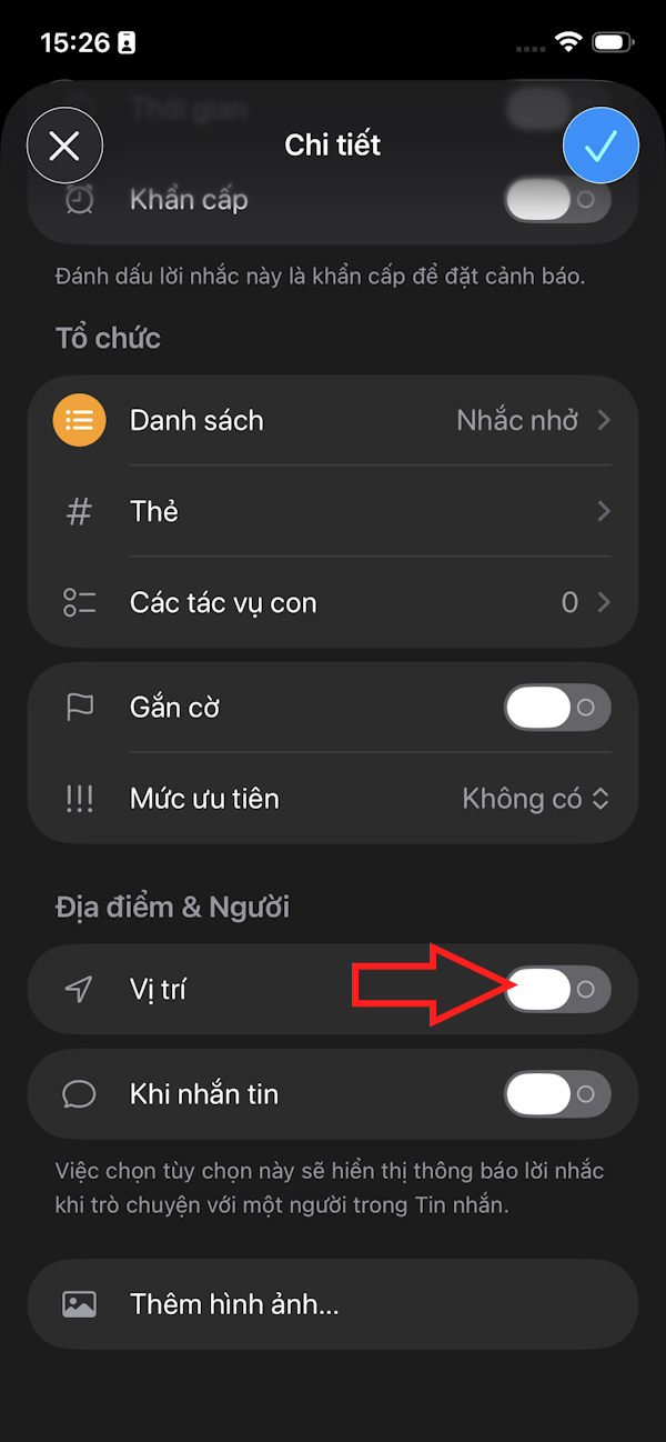 Kích hoạt vị trí cho Lời nhắc