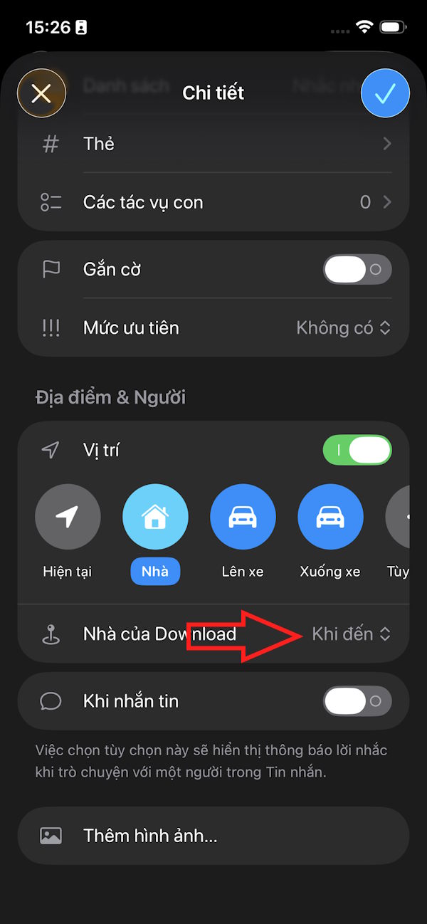 Chọn vị trí cho lời nhắc