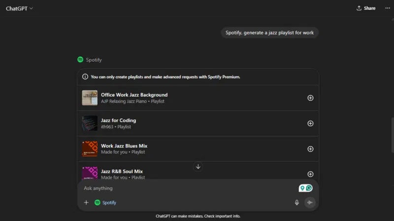 Tạo danh sách phát Spotify ngay trong ChatGPT
