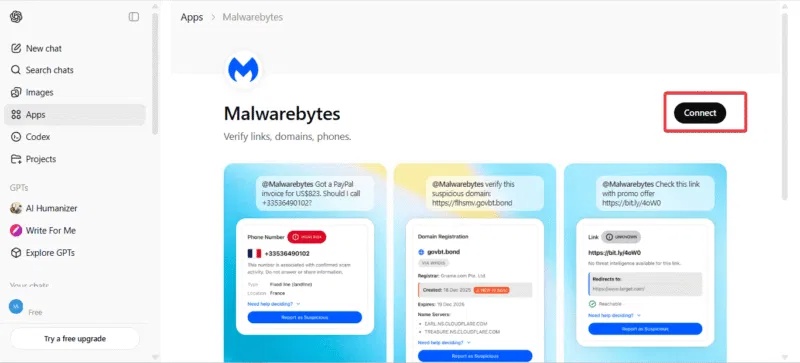 Kết nối Malwarebytes với ChatGPT