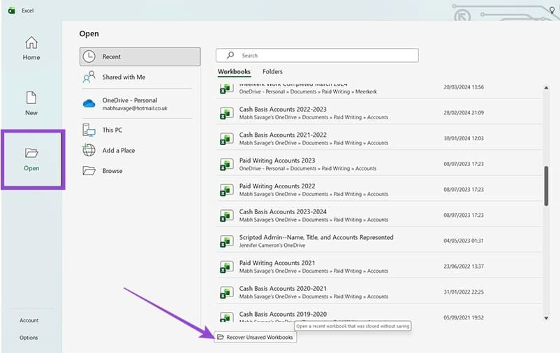 Recover Unsaved Workbooks Excel