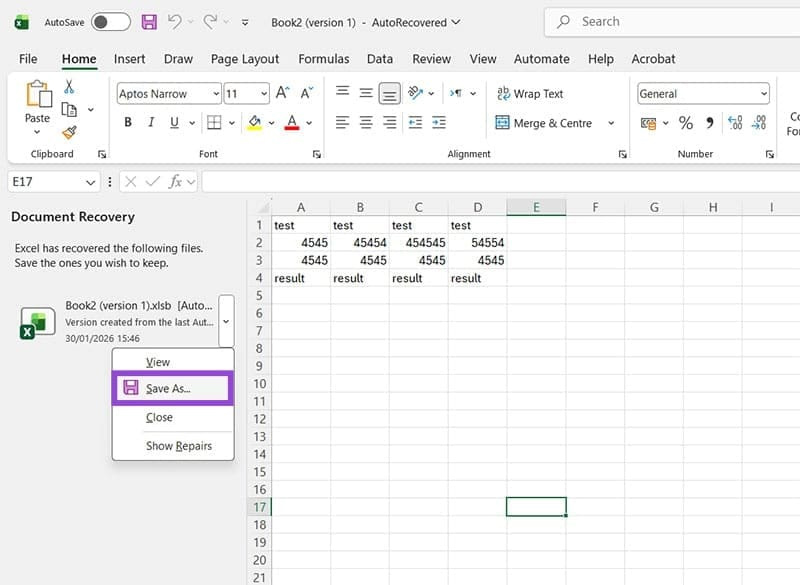 Khôi phục tập tin Excel đã xóa