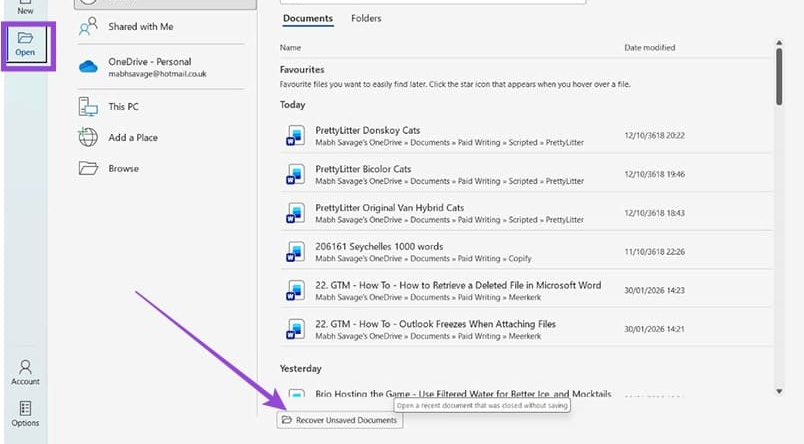 Recover Unsaved Documents