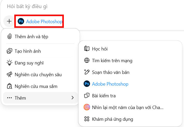 Công cụ Photoshop trong ChatGPT