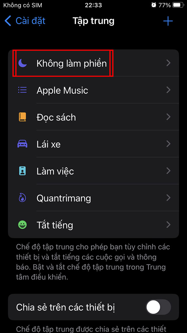 Không làm phiền trên iPhone