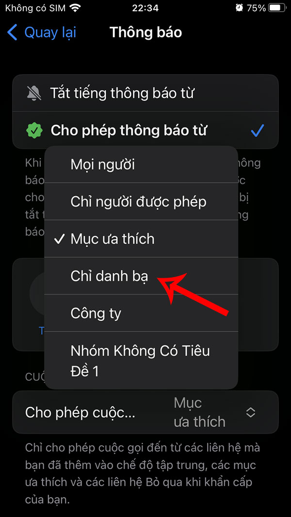 Menu lựa chọn 