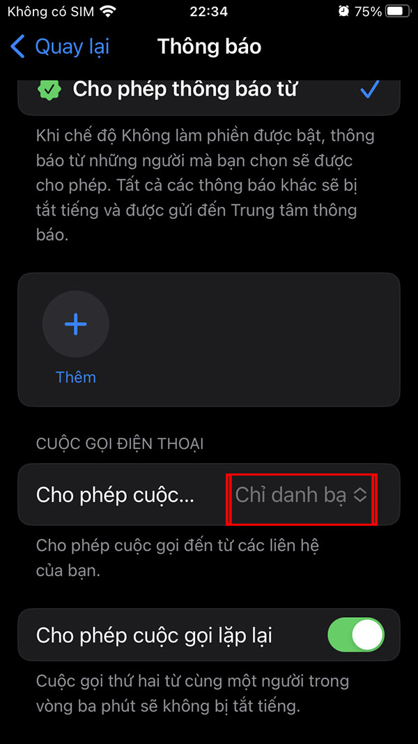 Chỉ nhận cuộc gọi từ danh bạ