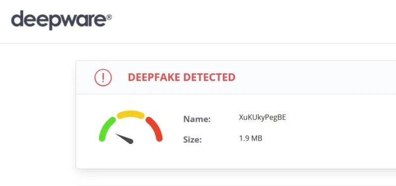 Kết quả Deepware cho thấy đã phát hiện Deepfake