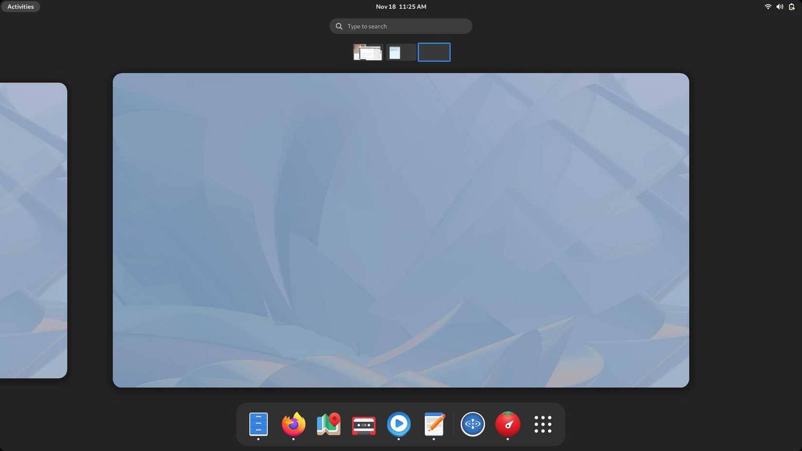 Chế độ Activities Overview của GNOME