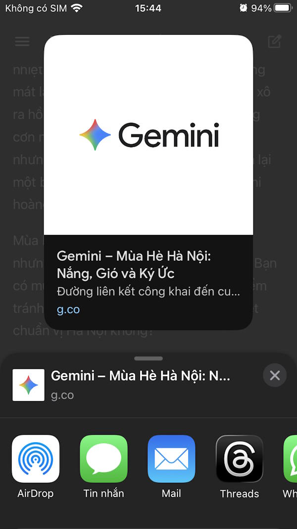 Chia sẻ đoạn chat Gemini