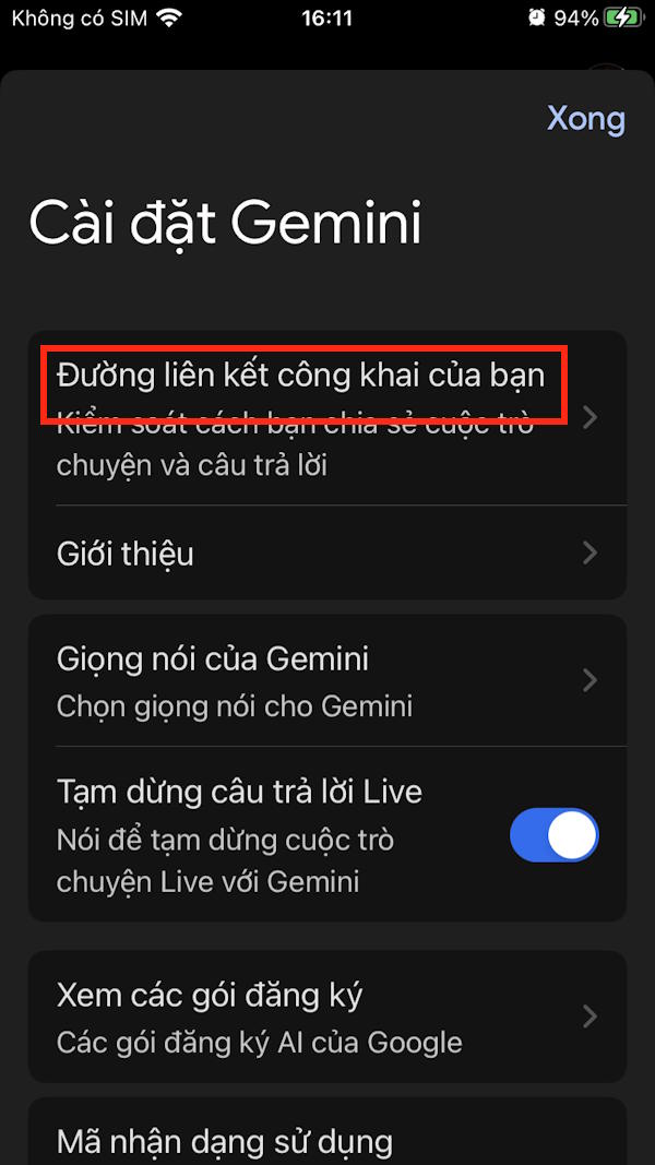 Đường liên kết đoạn chat Gemini
