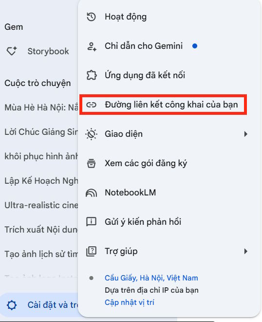 Cài đặt trên Gemini web