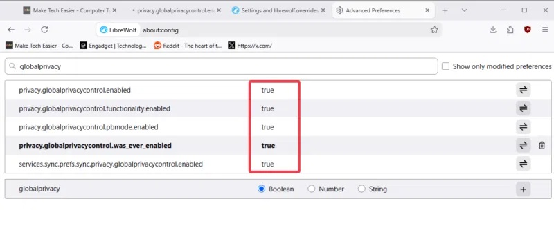 Kiểm soát quyền riêng tư được bật trong Librewolf