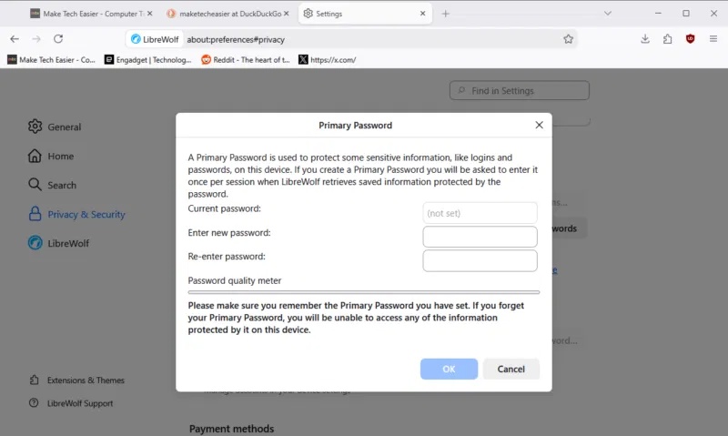 Mật khẩu chính LibreWolf
