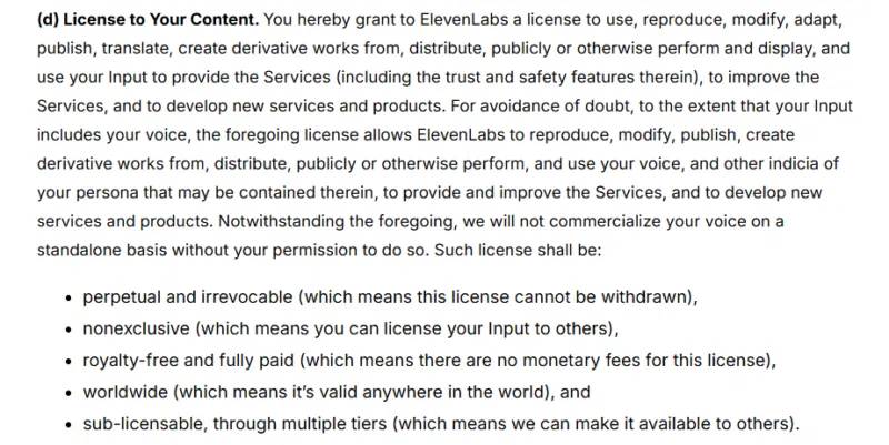 Quy định về quyền sở hữu bản quyền AI trong Điều khoản dịch vụ của ElevenLabs