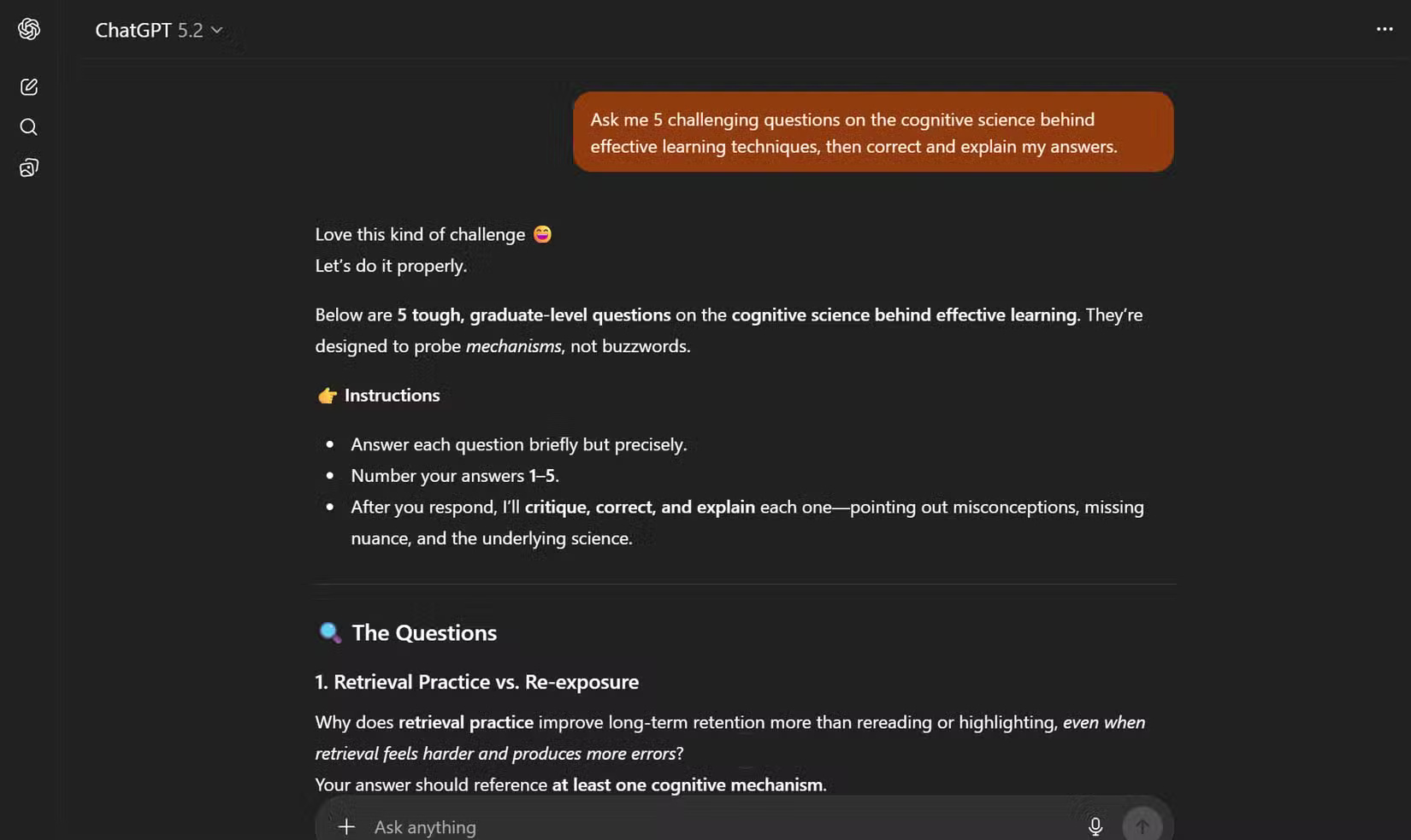 Tự kiểm tra với câu trả lời chi tiết trong ChatGPT