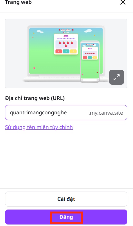 Tạo link cho thiết kế từ Canva AI