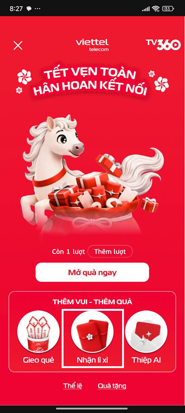 Nhận lì xì Viettel 