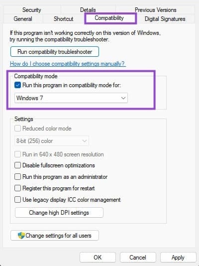 Chế độ tương thích Windows 11