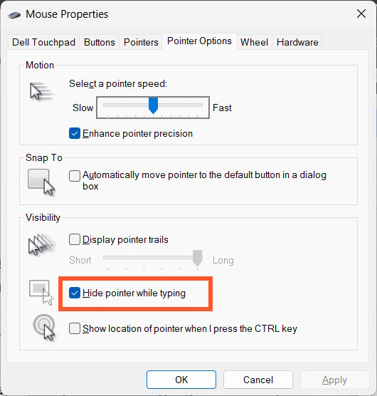 Cách ẩn trỏ chuột khi gõ văn bản Windows 11