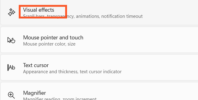 Visual effects Windows 11