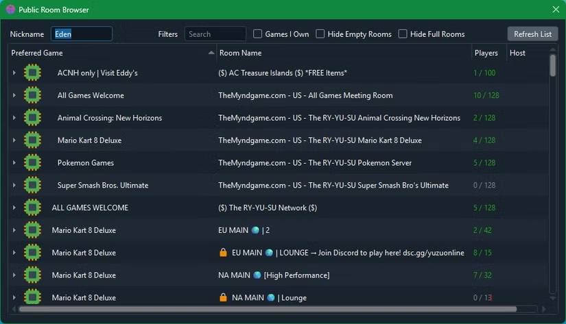 Phòng chơi nhiều người của trình giả lập Eden
