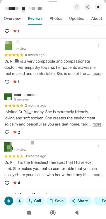 Danh sách các đánh giá trên Google Maps có cùng cấu trúc