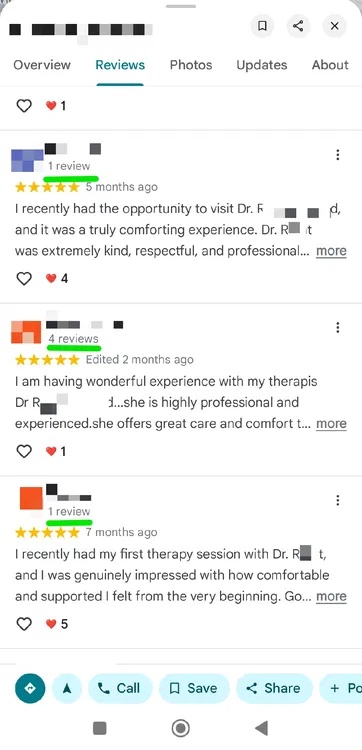 Đánh giá Google với số lượng đánh giá được hiển thị