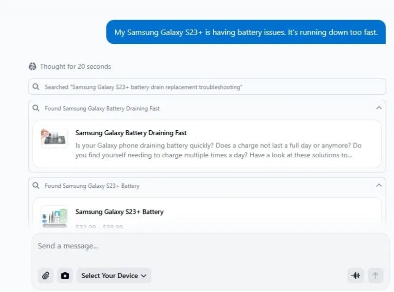 Trò chuyện khắc phục sự cố thiết bị Samsung