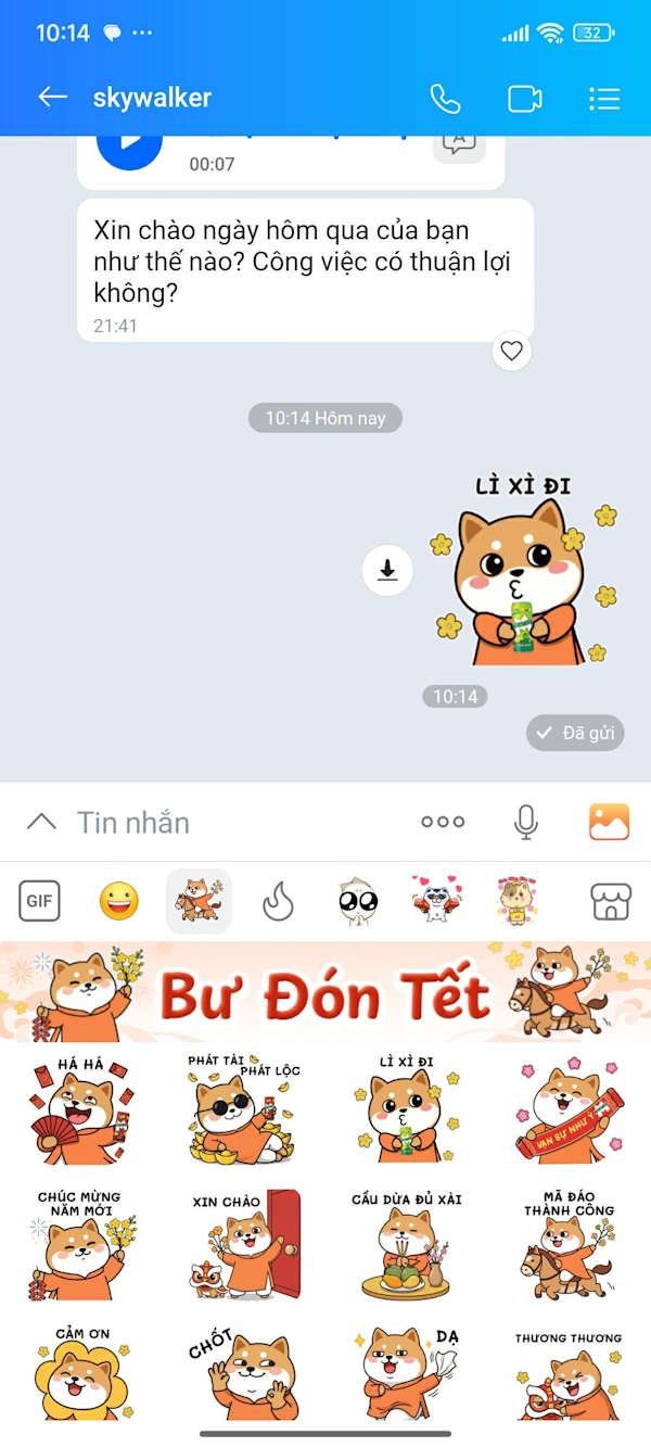 Gửi sticker Tết