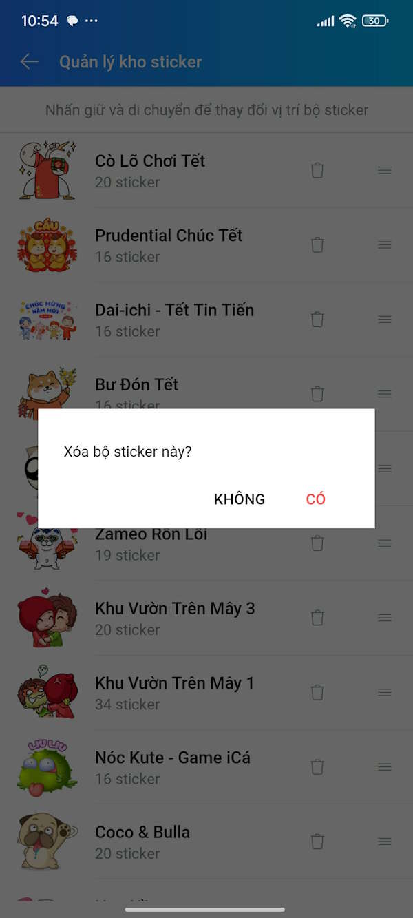 Xóa sticker Zalo