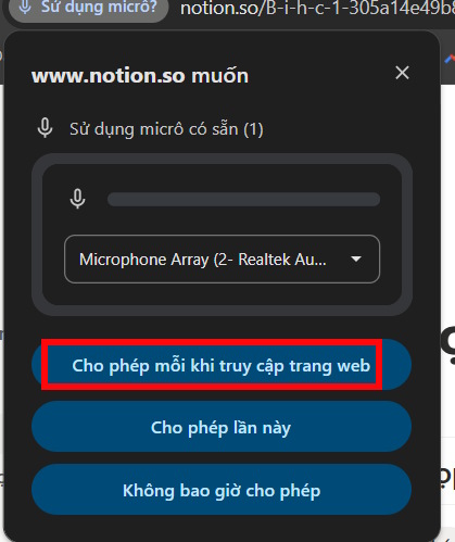 Sử dụng micro trên Notion AI
