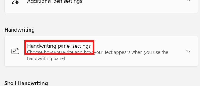 Handwriting pannel settings