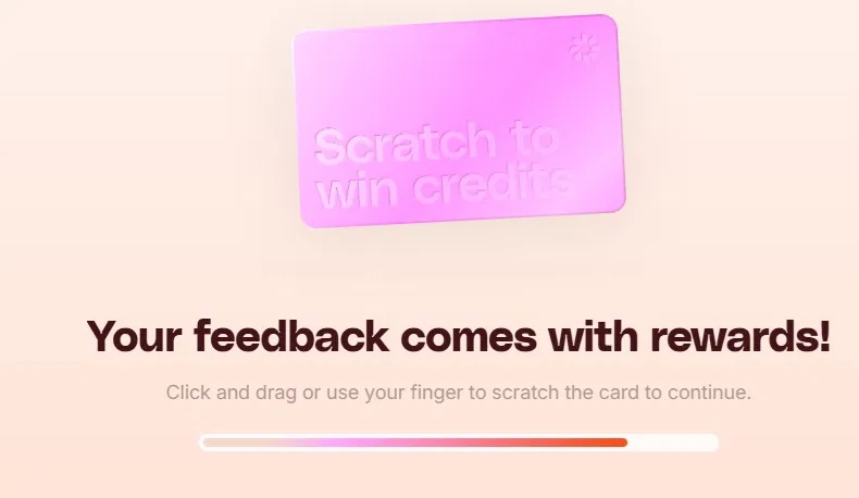 Một thẻ cào trên Yupp như một phần thưởng cho phản hồi của bạn