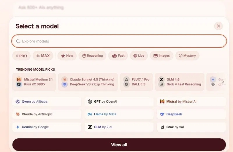 Sử dụng tính năng tìm kiếm và lọc mô hình AI