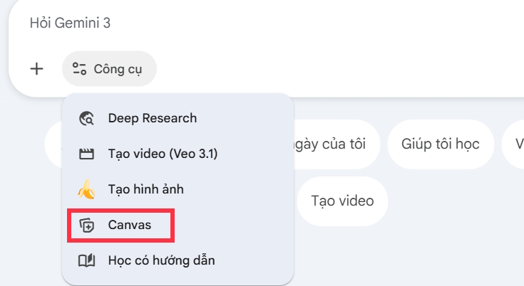 Sử dụng Canvas trong Gemini
