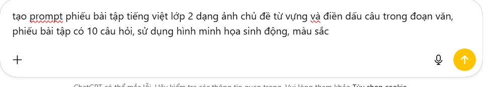 Nhập prompt yêu cầu tạo câu lệnh