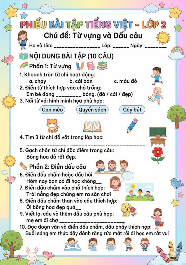 Phiếu bài tập tạo trên Gemini
