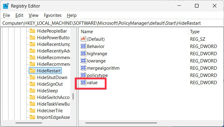 Chỉnh khóa HideRestart
