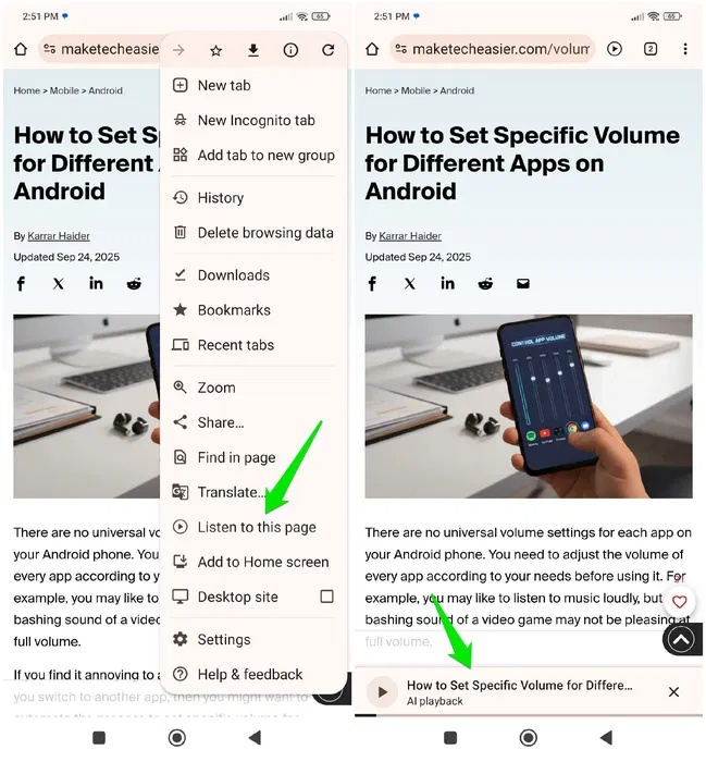 Kích hoạt podcast AI "Listen to this page"