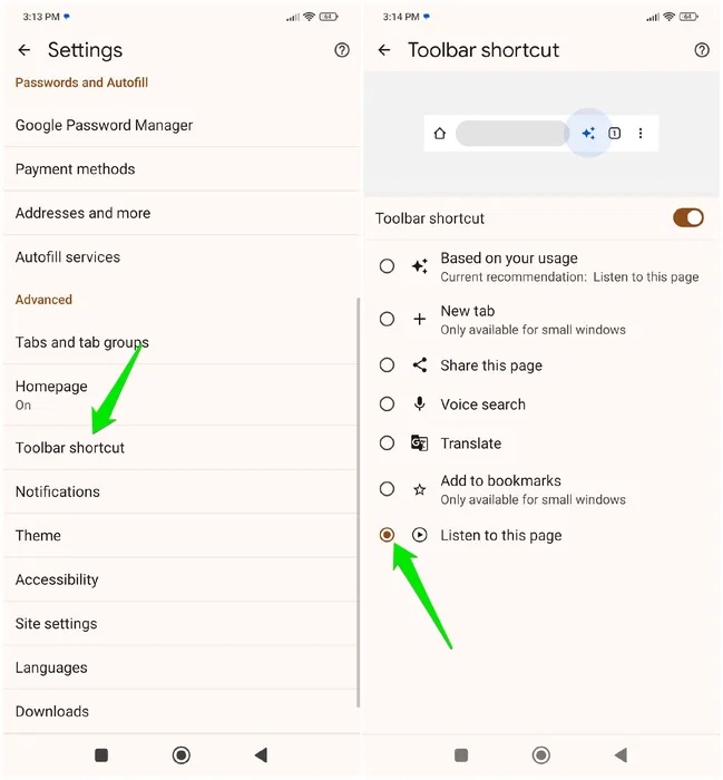 Thêm shortcut Listen to this page trên thanh công cụ