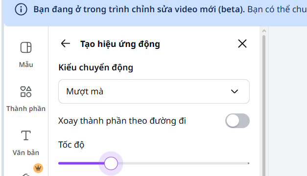 Chỉnh tốc độ di chuyển cho nhân vật Canva