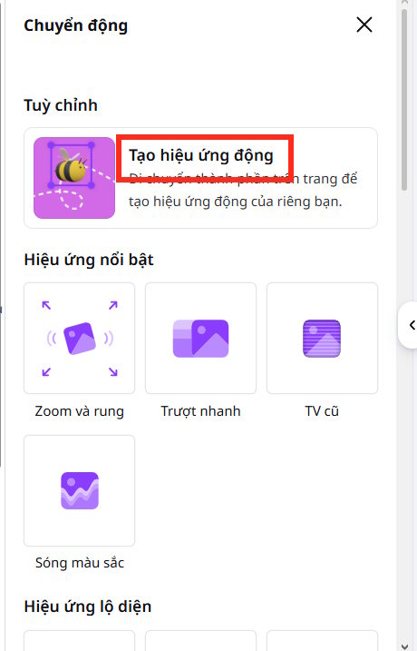 Tạo hiệu ứng động cho nhân vật trong Canva