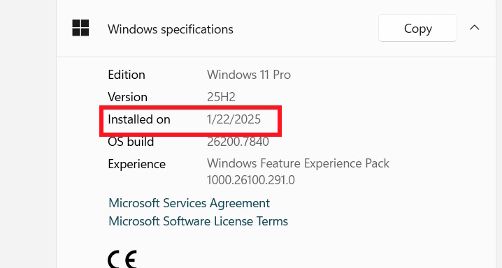 Tìm ngày cài đặt Windows 11 trong Settings Windows