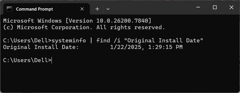 Hiện ngày cài đặt Windows 11 qua lệnh systeminfo